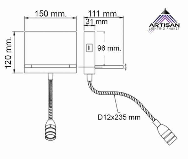 โคมไฟติดผนังอ่านหนังสือ Wall reading lamp balck+Wireless+USB+LED 3W - Image 3