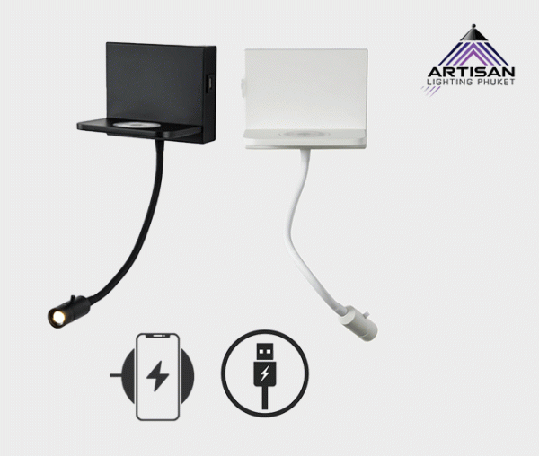 โคมไฟติดผนังอ่านหนังสือ Wall reading lamp balck+Wireless+USB+LED 3W - Image 5