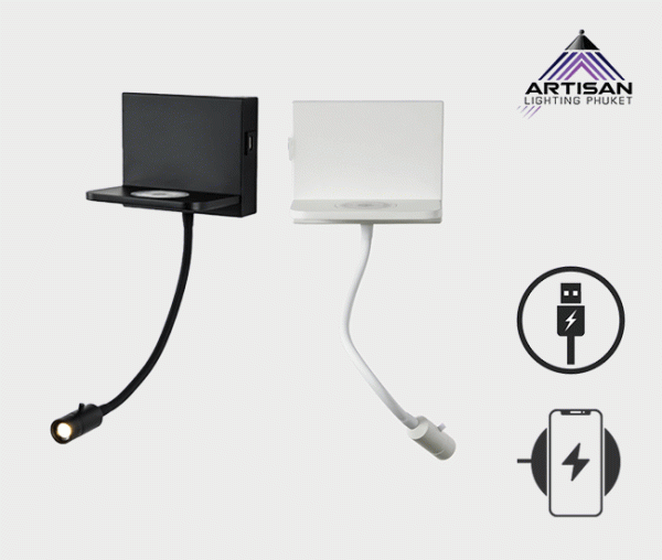 โคมไฟติดผนังอ่านหนังสือ Wall reading lamp balck+Wireless+USB+LED 3W - Image 4