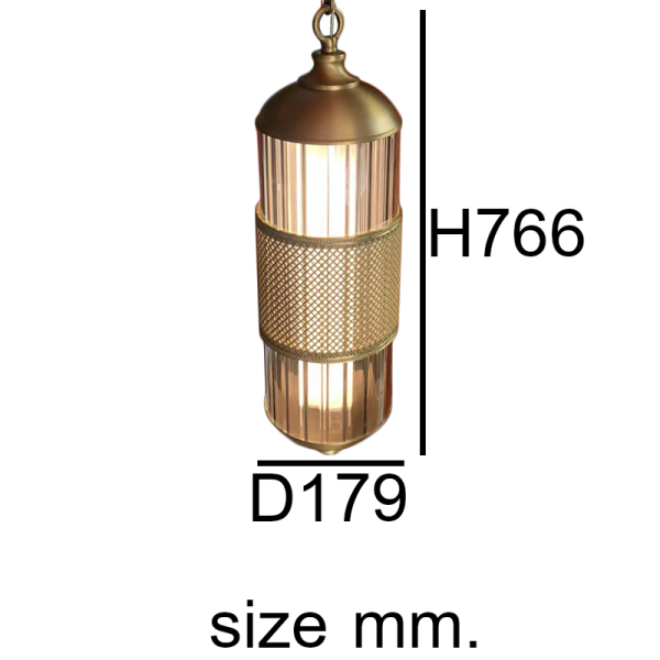 โคมไฟห้อยหรู Wall Pendant Lamp Brass Corrugate Glass E27x1 - Image 3