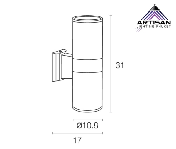 โคมไฟติดผนังภายนอก Outdoor Wall Lamp Round Tube Up and Down SIZE L กระบอกกลมไฟส่องขึ้นลง - Image 2