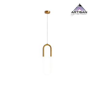 โคมไฟแขวนดีไซน์หรู Oval Tube + Pendant Lamp Metal Gold Bronze & White Glass | ART-PE-355-PPL265