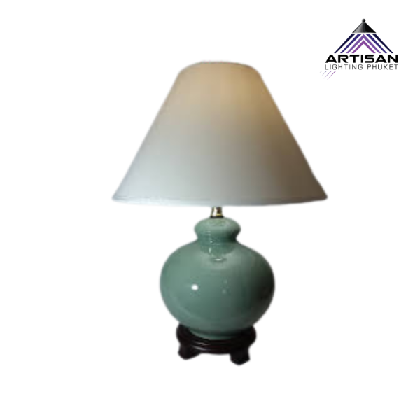Table Lamp โคมไฟตั้งโต๊ะเซรามิกสีเขียว + ผ้าโคม ART-TA-099-H540 สวยงามเหนือกาลเวลา