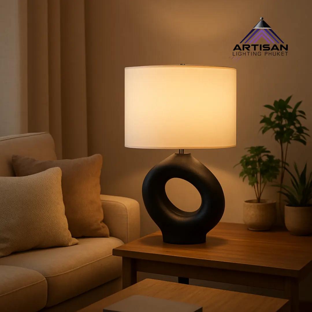 โคมไฟตั้งโต๊ะไม้เข้ม+ผ้าคอตตอนธรรมชาติ | Table Lamp Wood + Fabric Natural Cotton | ART-TA-355-WOODLUX-BK | Artisan Lighting โคมไฟตั้งโต๊ะ WOODLUX ดีไซน์โมเดิร์น
