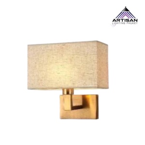 โคมไฟติดผนัง โลหะสีทองเหลือง + ผ้าหุ้มโคม E27x1 ขนาด W280xH290xD160 mm | Artisan Lighting Phuket