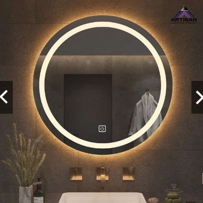 กระจกติดผนังพร้อมไฟ LED ปรับแสงได้ 3 สี + สวิตช์สัมผัส กระจกนิรภัย | Wall Lamp Mirror LED Three-Color Touch Switch Glass Panel | ART-WA-343-JQD-W806 | Artisan Lighting กระจกติดผนังพร้อมไฟ LED