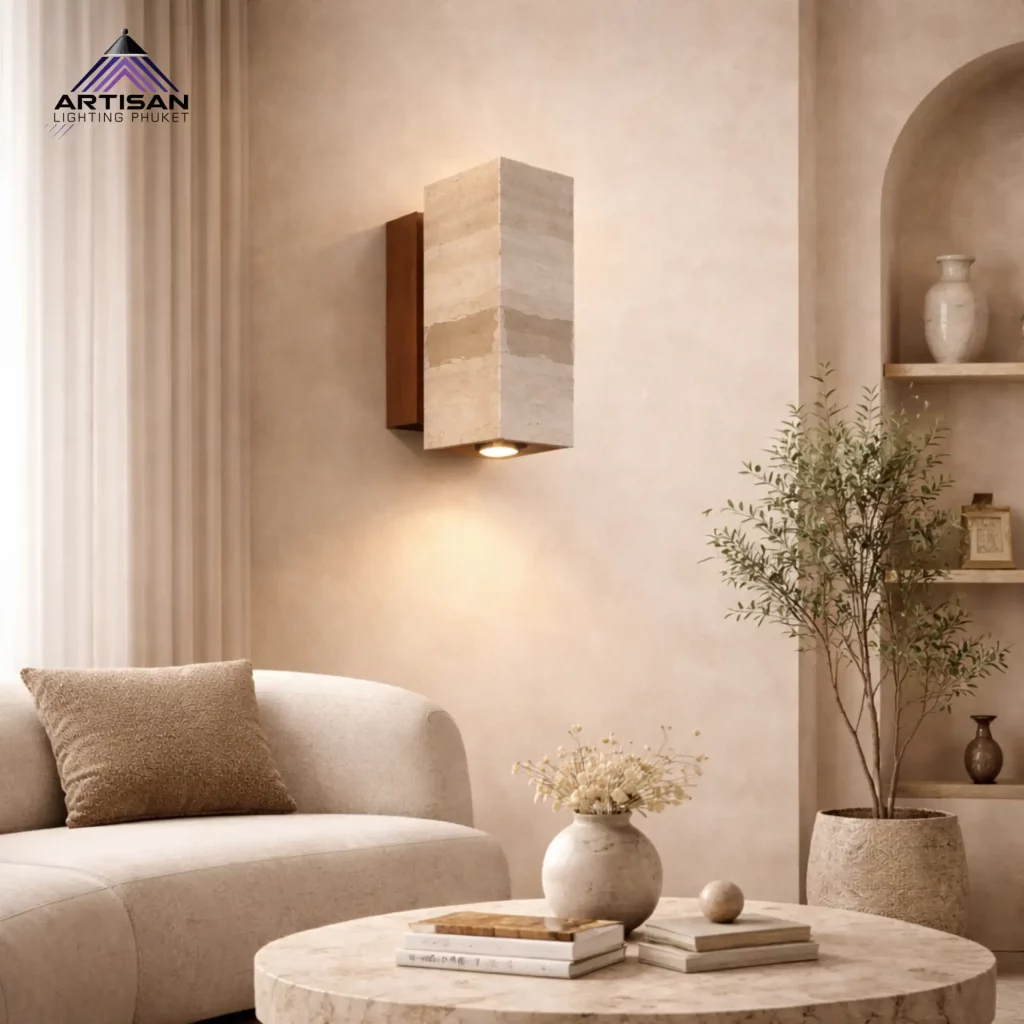 โคมไฟติดผนัง หินธรรมชาติ ฐานไม้ สไตล์โมเดิร์น | Wall Lamp Stone Natural Color | Artisan Lighting โคมไฟติดผนังหินธรรมชาติ