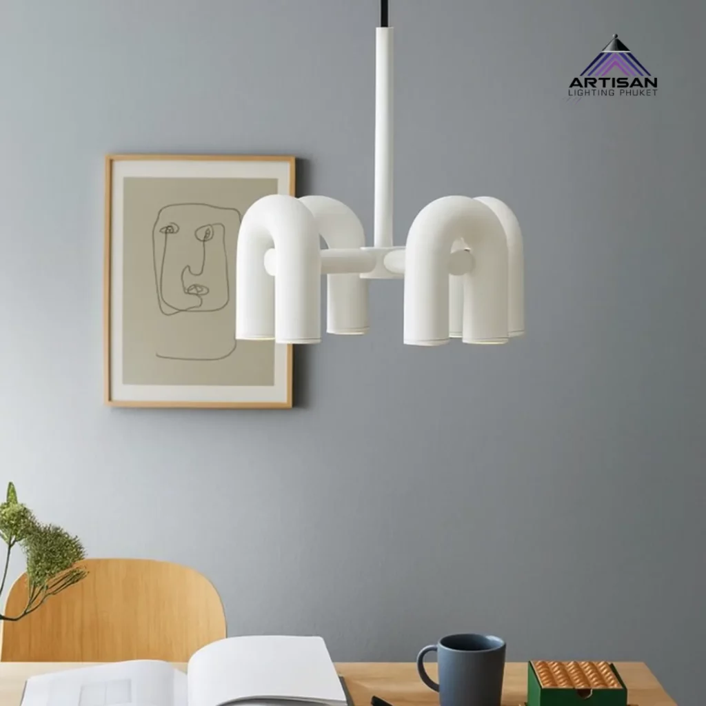 โคมไฟแขวนสไตล์โมเดิร์น Pendant Lamp Iron+ABS White | แสงสวยพรีเมียม | SKU: ART-PE-355-PD591A-4-WH | Artisan Lighting โคมไฟแขวนโมเดิร์น