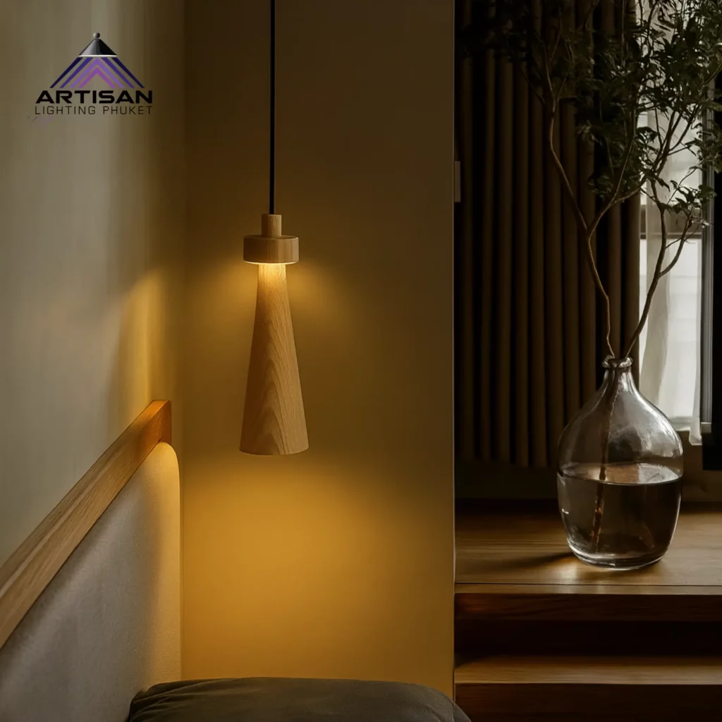 Pendant Lamp Wood in Black พร้อม LED