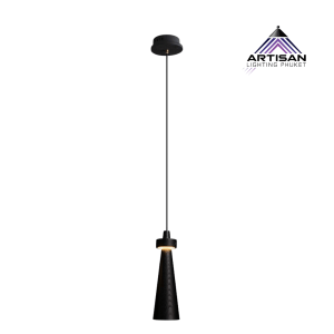 Pendant Lamp Wood in Black พร้อม LED Include ขนาด D90×H450×750 mm – Artisan Lighting Phuket