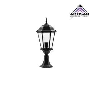 โคมไฟหัวเสาภายนอกสไตล์ยุโรป อลูมิเนียมหล่อ + กระจกใส IP44 E27 – ART-POLE-247-5020S-E27-BK