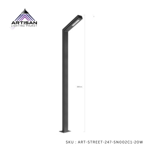 ไฟถนน LED 20W 3000K เสาไฟอลูมิเนียมสีดำ ดีไซน์โมเดิร์น – ART-STREET-247-SN002C1-20W