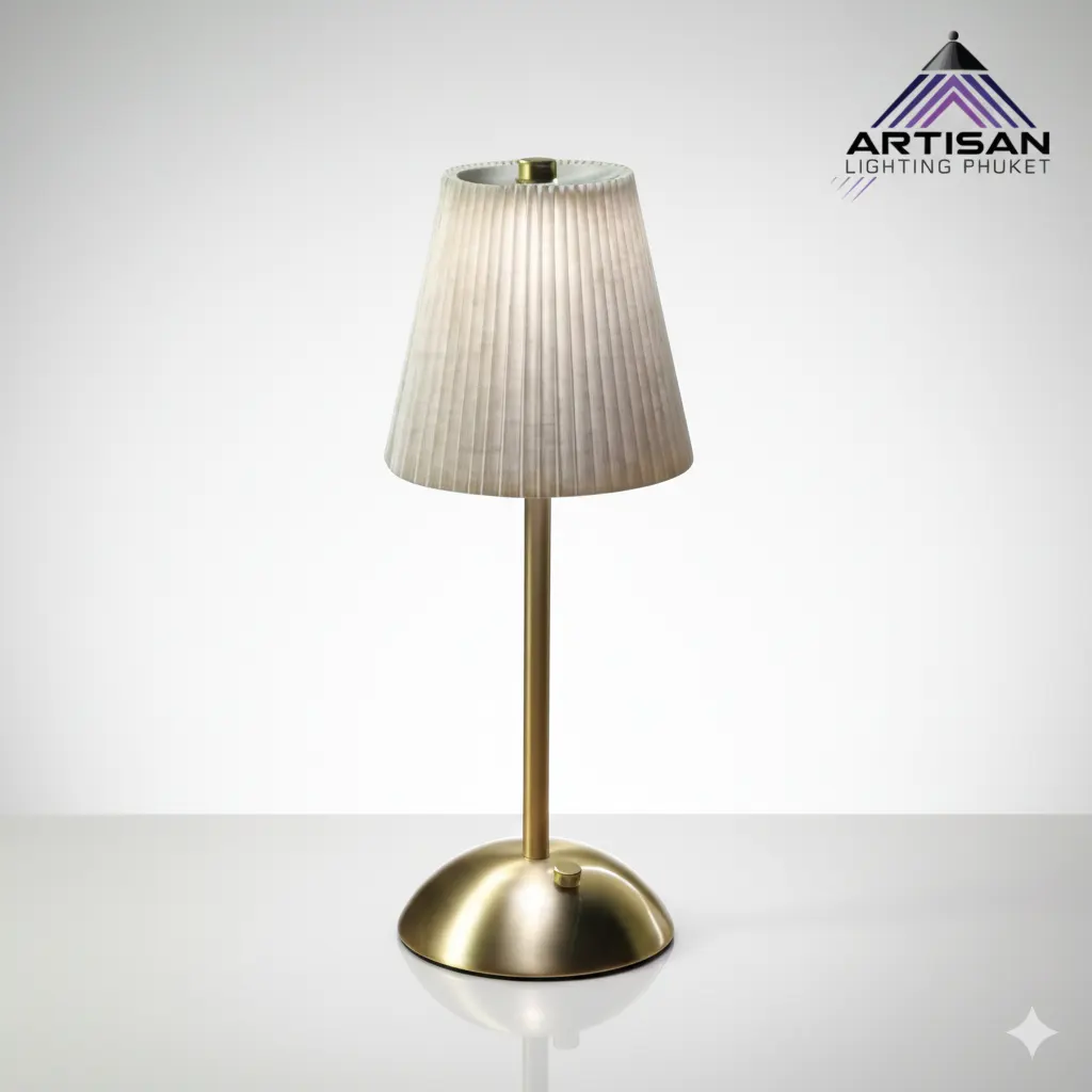 โคมไฟตั้งโต๊ะชาร์จได้ Mini Lamp ฐานโลหะ + ผ้าพลีทสีน้ำตาล Touch Dim 3 ระดับ – ART-TA-324-MINI-BRW | Artisan Lighting โคมไฟตั้งโต๊ะชาร์จได้ดีไซน์มินิมอล มาพร้อมผ้าพลีท