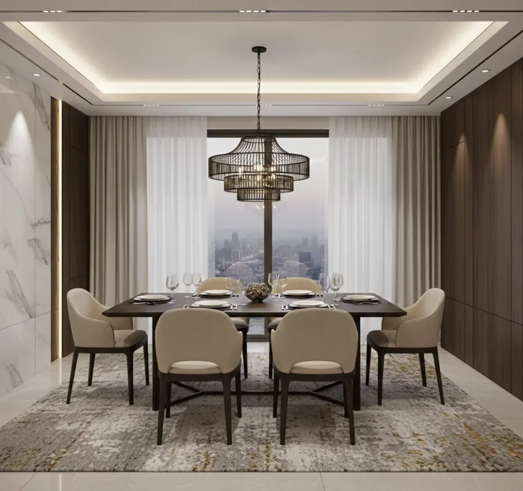 Pendant Lamp โคมไฟแขวนโลหะสีดำ ดีไซน์พรีเมียม สำหรับบ้านและโรงแรม | Artisan Lighting Elegant dining room with modern decor