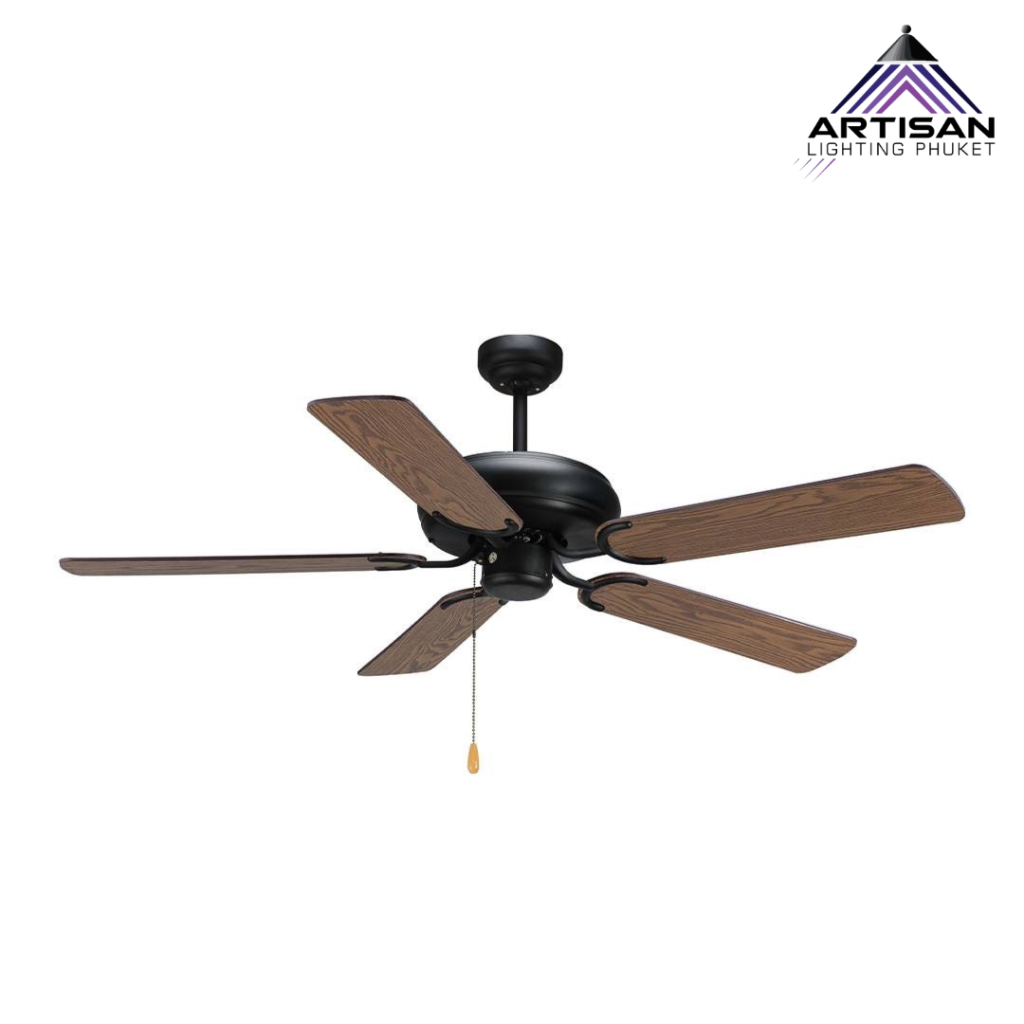 พัดลมเพดาน 52 นิ้ว ใบพัดไม้ Walnut ดีไซน์โมเดิร์น แข็งแรง ลมแรง | Ceiling Fan Black Steel with Walnut Blades | ART-Fan-079-C35-52N-PBK-WN | Artisan Lighting พัดลมเพดาน 52 นิ้ว