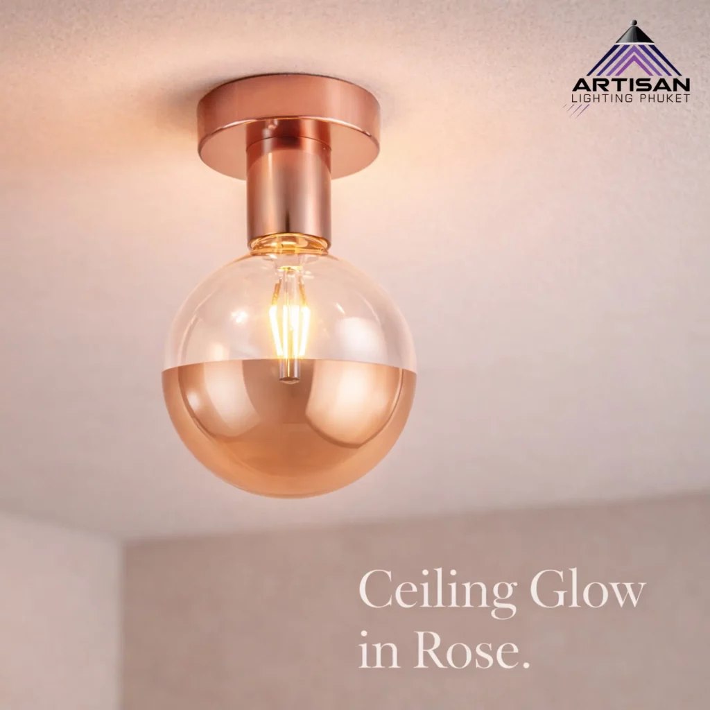 โคมไฟเพดาน Rose Gold LED E27 ดีไซน์หรู ฐานโลหะสีโรสโกลด์ | Ceiling Lamp + Socket Rose Gold LED E27 6W | SKU ART-CE-314-G125-RG | Artisan Lighting โคมไฟเพดาน Rose Gold LED E27