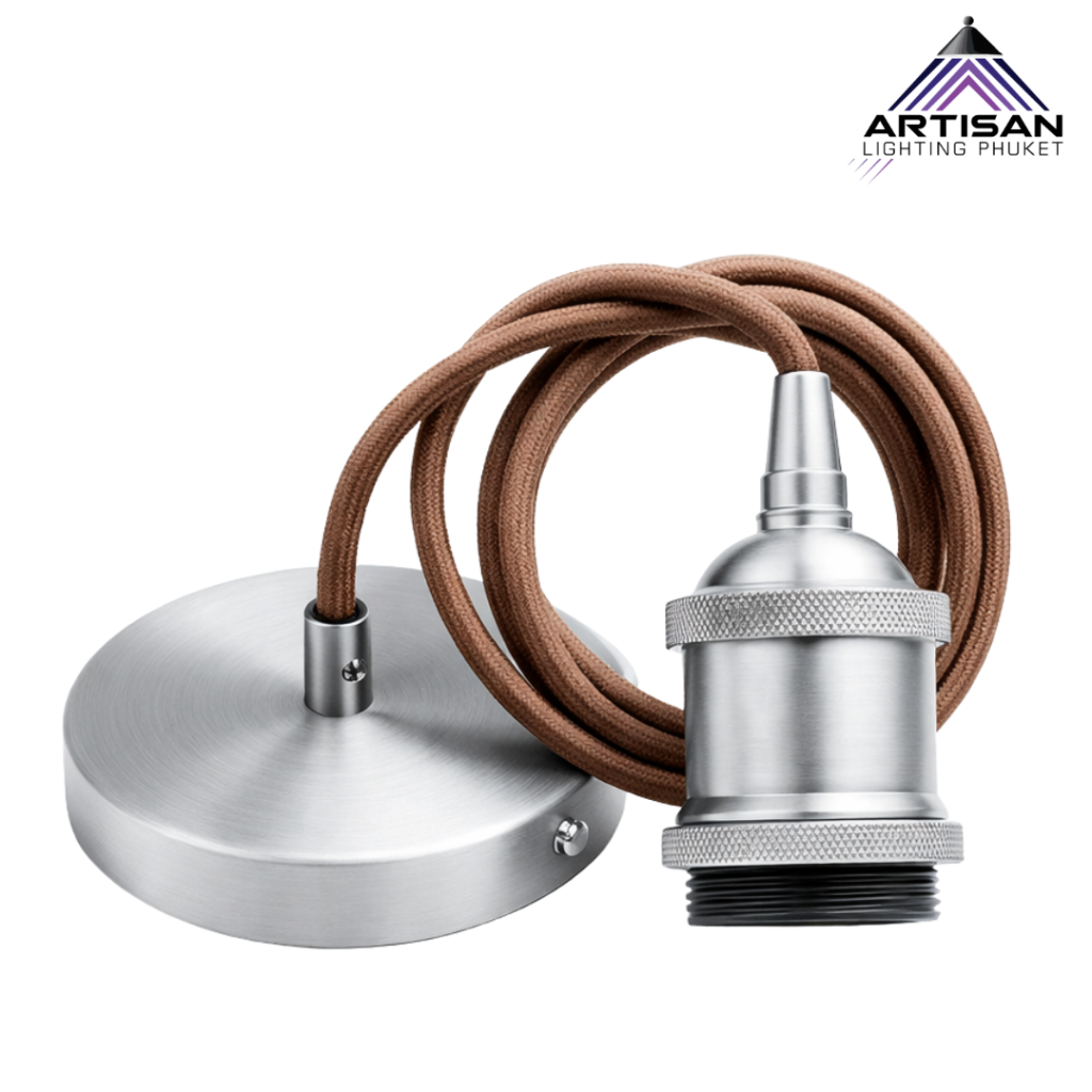 ชุดขั้วหลอดไฟแขวน E27 พร้อมสายถัก 1-1.5 เมตร | Socket Set Pendant Lamp Steel | Artisan Lighting โคมแขวนพร้อมสาย