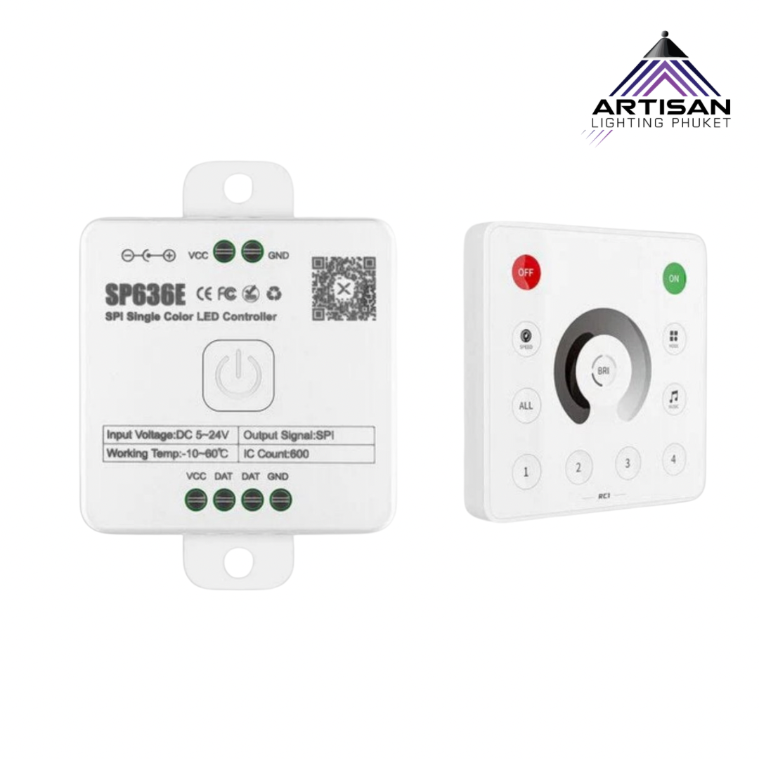 ตัวควบคุมไฟ SPI LED Controller SP636E DC5–24V พร้อมรีโมท RC1 (App Control) | SPI LED Controller | ART-SW-037-SP636E-RC1 | Artisan Lighting SPI LED Controller SP636E DC5–24V พร้อมรีโมท RC1