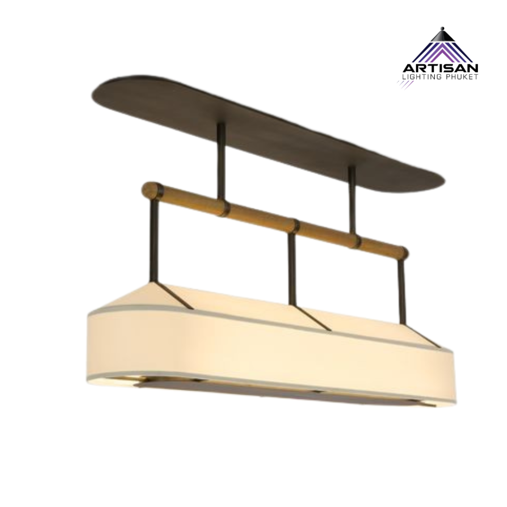 โคมไฟแขวนดีไซน์โมเดิร์น Metal Matt Black + Fabric Shade | Pendant Lamp LED T8x2 | Artisan Lighting โคมไฟแขวนรุ่น ART-PE-099-TIEWMEA-BK