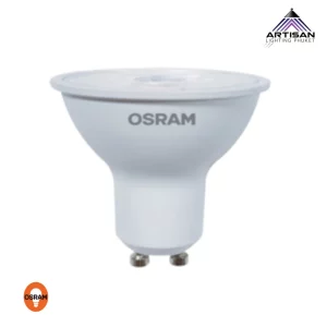 หลอดไฟ LED OSRAM GU10 กำลัง 5W 3000K ตัวหลอดสีขาว ขั้ว GU10 สองขา สำหรับโคมไฟเพดานและโคมไฟสปอตไลต์